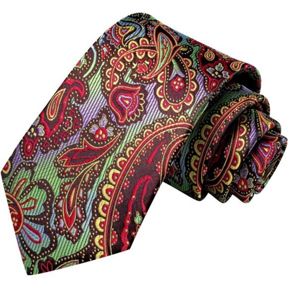 Mens Tie and Lapel Pin Paisley Striped Floral Necktie for Men Pocket Square - Picture 7 of 8